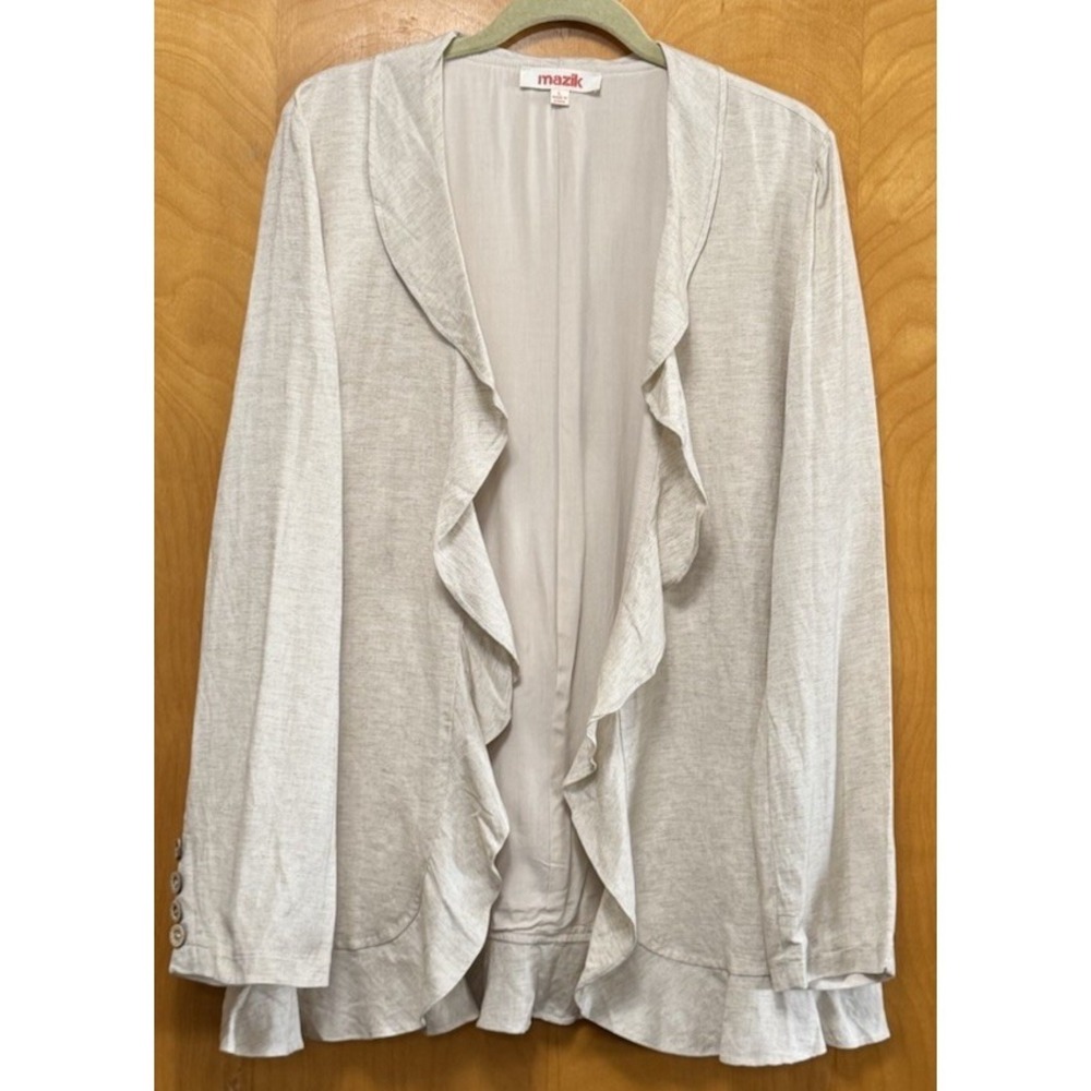 Mazik Womens Flax Ruffle Front Cardigan Lined Natural Sz L
